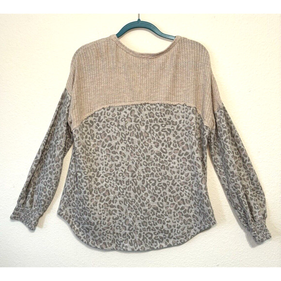 Knox Rose Leopard Print‎ Waffle Knit Shirt XL Cozycore Boho Casual Loungewear - Picture 2 of 8